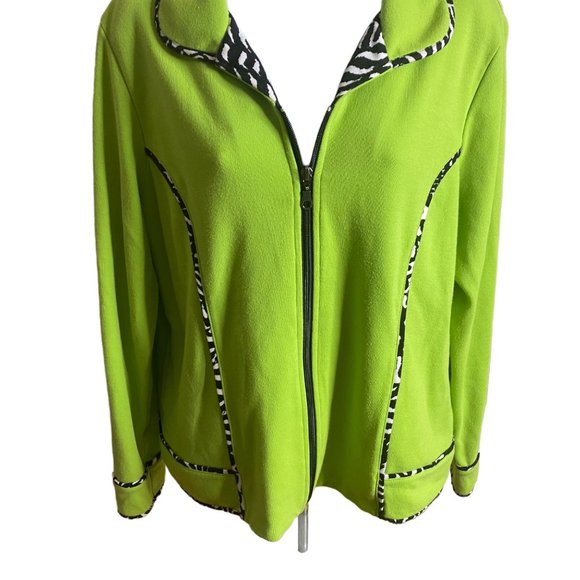 Cafe Au Lait zip front green with zebra print detail jacket size XL - Picture 6 of 9